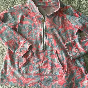 Lilly Pulitzer Coral and Aqua half zip Popover